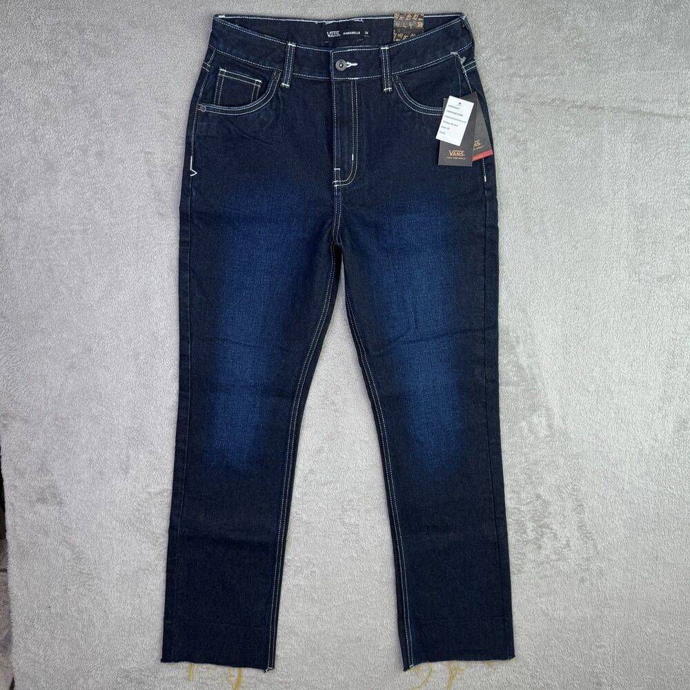 Vans Annabelle Straight Fit Jeans Womens 26 Blue Dark Wash Denim Cotton Raw Hem